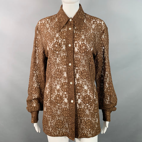 DOLCE & GABBANA Vintage Size L Brown Rayon Blend Lace Pointed Collar Shirt