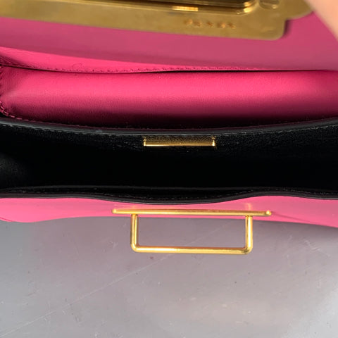 PRADA Cahier Pink Black Gold Leather Cross Body Mini Handbag