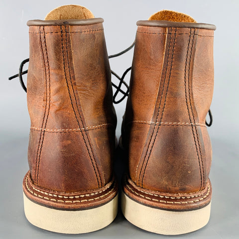 RED WING Size 9.5 Classic Moc Brown Contrast Stitch Leather Lace-Up Boots