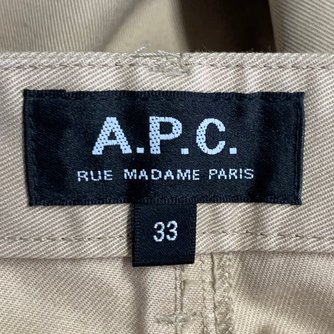 A.P.C. Size 33 Khaki Cotton Twill Flat Front Tapered Casual Pants