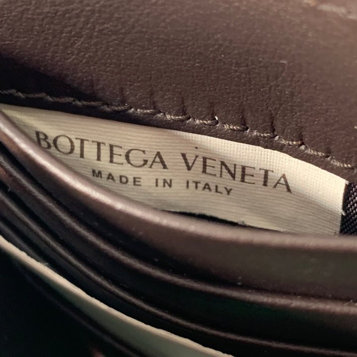 BOTTEGA VENETA Intrecciato Brown Blue Woven Leather Passport Holder