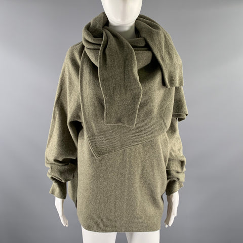 CELINE Size M Khaki Green Wool Cashmere Wrap Pullover