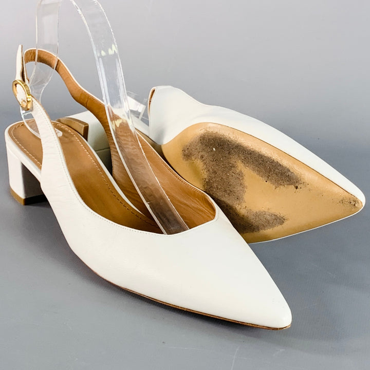 MANSUR GAVRIEL Size 10.5 White Leather Slingback Chunky Heel Pumps