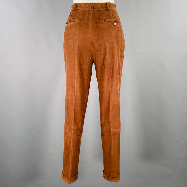 RALPH LAUREN Size 4 Brown Suede Pleated Casual Pants