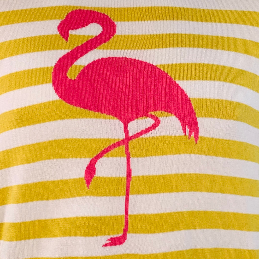 MR TURK Size L Yellow White Pink Flamingo Stripe Cotton Blend Crew Neck Pullover