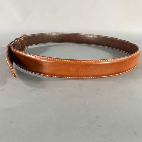 LONGHI Size 38 Brown Burgundy Crackled Leather Belt