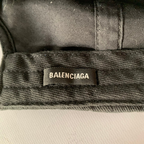 BALENCIAGA Size L Black Red Logo Cotton Baseball Cap Hat