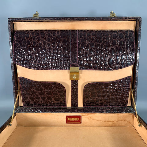 BELLESCO Brown Alligator Leather Briefcase Bags
