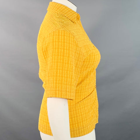 NANUSHKA Size L Yellow Brown Polyester Blend Plaid Short Sleeve Shirt