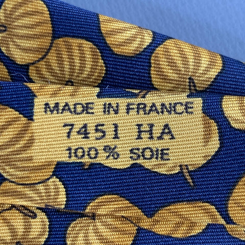 HERMES Navy Beige Pumpkins Silk Tie