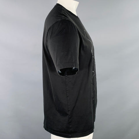 T-shirt Z ZEGNA taille XL noir à motif géométrique en coton et col ras du cou