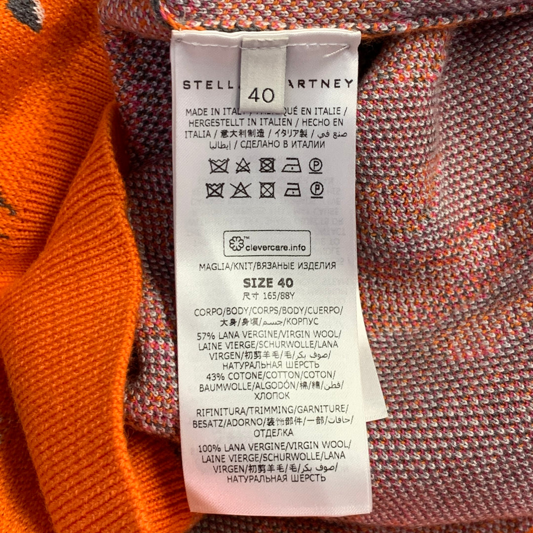 STELLA McCARTNEY Size 4 Orange Grey Pink Wool Cotton Marbled Animal Print Sweater