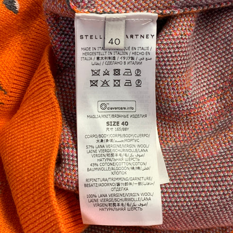 STELLA McCARTNEY Size 4 Orange Grey Pink Wool Cotton Marbled Animal Print Sweater