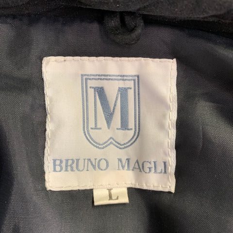 BRUNO MAGLI Size M Black Gold Suede Checkered Button Up Jacket