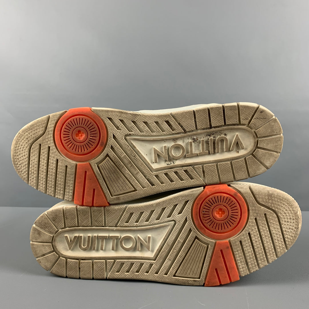 LOUIS VUITTON Talla 11.5 Zapatillas de deporte con cordones de cuero con materiales mixtos en blanco roto