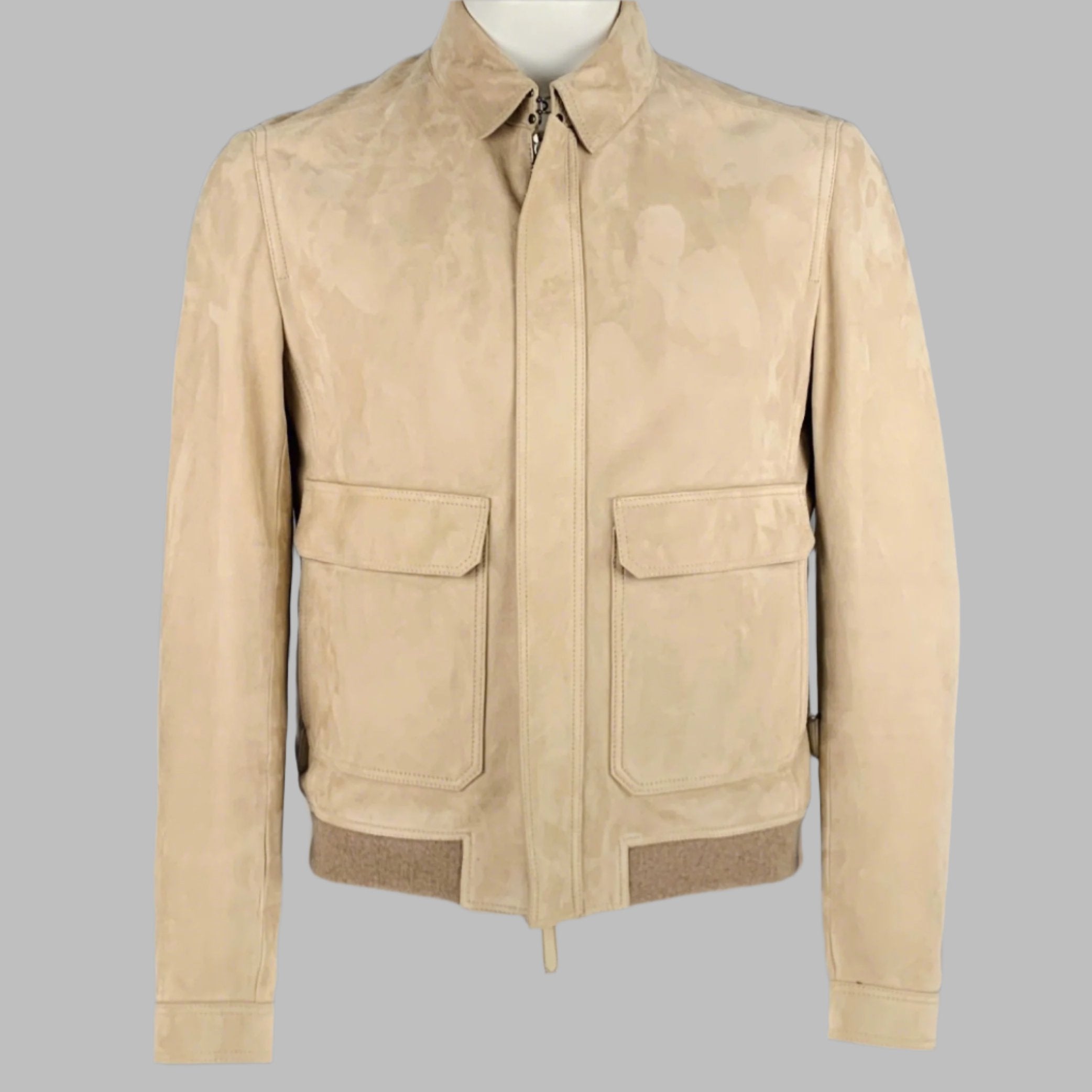 BURBERRY PRORSUM Size 42 Tan Lambskin Suede Zip Up Jacket Sui Generis Designer Consignment
