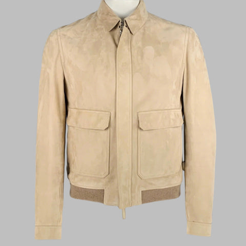 BURBERRY PRORSUM Size 42 Tan Lambskin Suede Zip Up Jacket