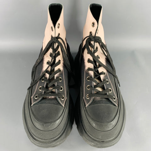 ALEXANDER MCQUEEN Size 9 Black Pink Color Block Mixed Materials Lace-Up Boots