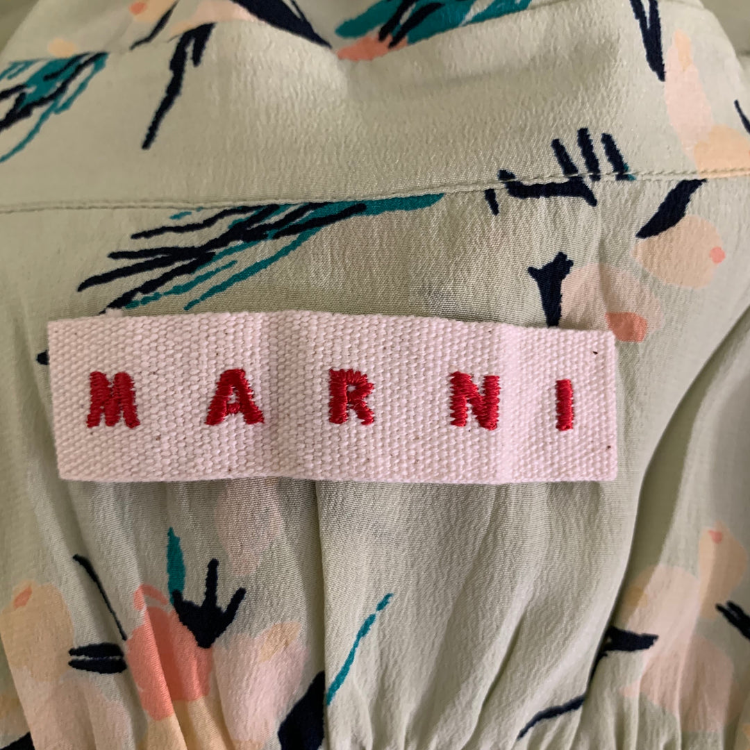 MARNI Size 4 Green Silk Floral Blouse