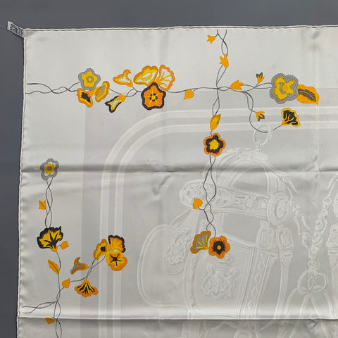 HERMES Ivory Yellow Orange Print Silk Scarves