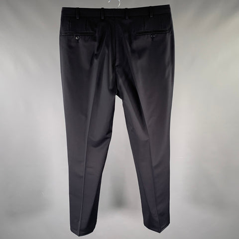 Pantalon de costume en laine bleu marine à braguette zippée ERMENEGILDO ZEGNA Taille 34