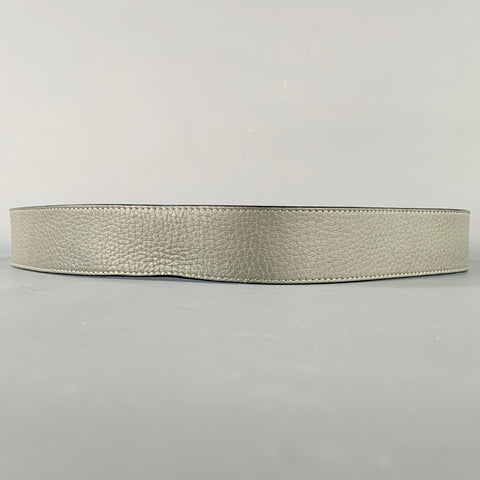 LOUIS VUITTON Size 38 LV Initiales Blue Grey Pebble Grain Leather Reversible Belt
