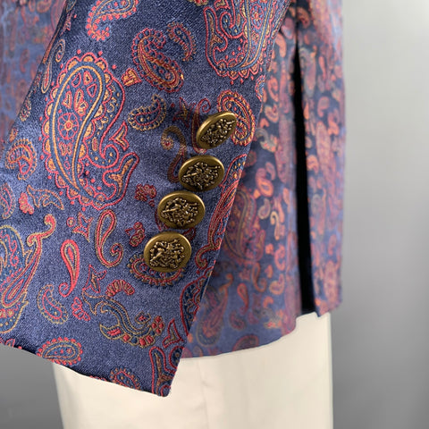 TALLIA Chest Size 42 Navy Burgundy & Green Paisley Polyester Sport Coat