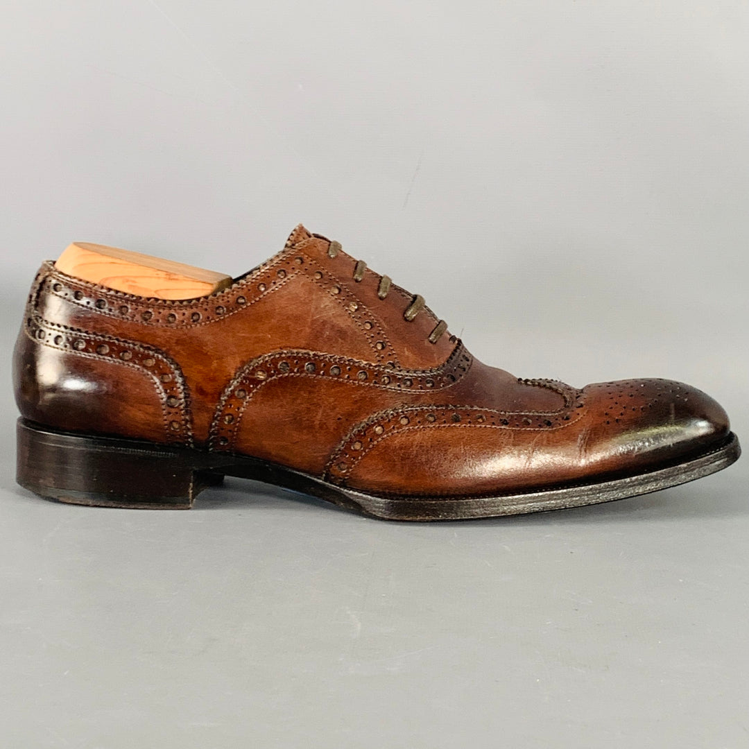 TOM FORD Size 10.5 Brown Antique Leather Wingtip Oxford Lace-Up Shoes
