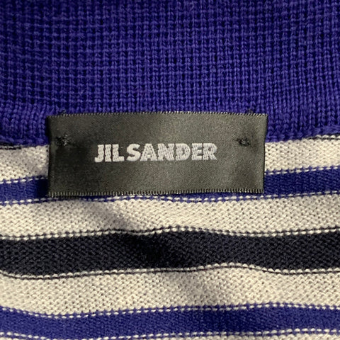 JIL SANDER Size S Grey Purple Black Stripe Contrast Trim Polo