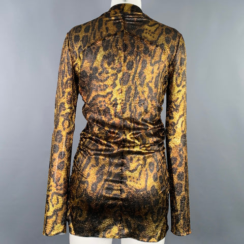 ISABEL MARANT Size S Brown Black Metallic Silk Blend Animal Print Dress Top