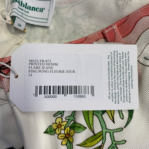 CASABLANCA Size 34 Ping Pong Fleurie White Multi Color Floral Cotton Flared Jean Cut Casual Pants