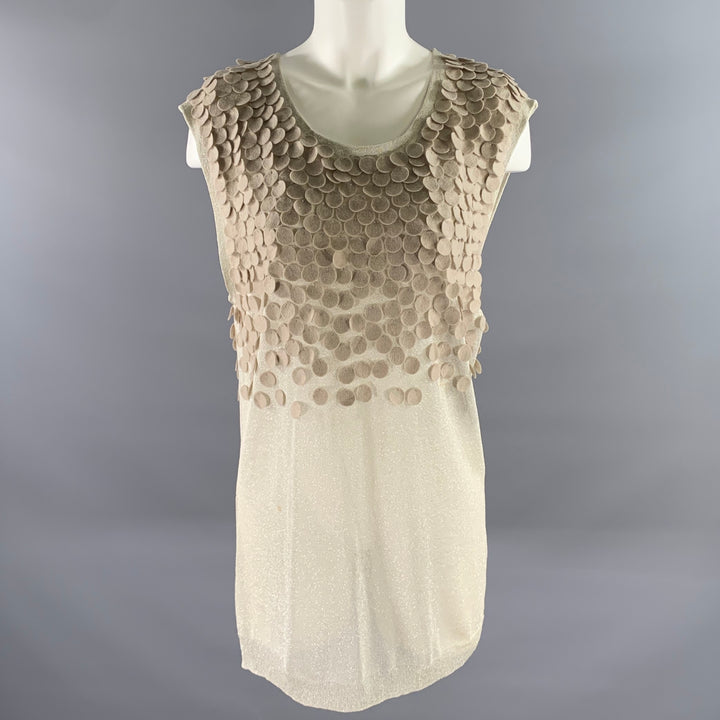 PHILLIP LIM Size L Beige Metallic Silk Cotton Sparkly Sleeveless Top