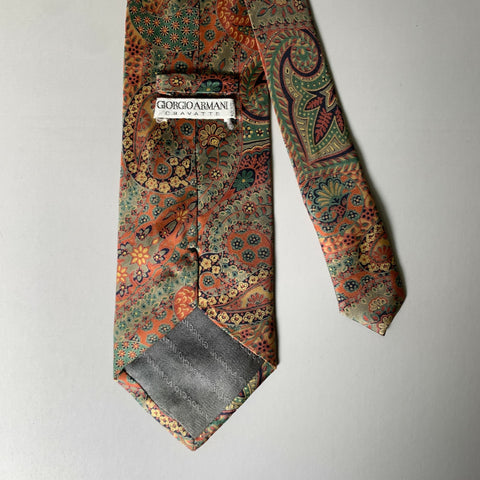 GIORGIO ARMANI Green Peach Paisley Silk Tie