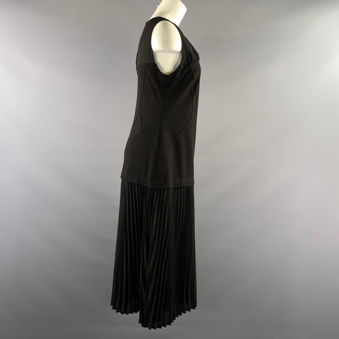 HALSTON Size 8 Black Polyester Spandex Pleated Knee Length Dress