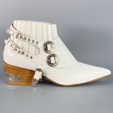 TOGA PULLA Size 8.5 White Silver Leather Pull On Western Harness Boots