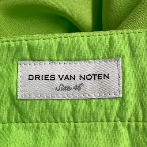 DRIES VAN NOTEN Size S Neon Green Silk Cotton Notch Lapel Suit