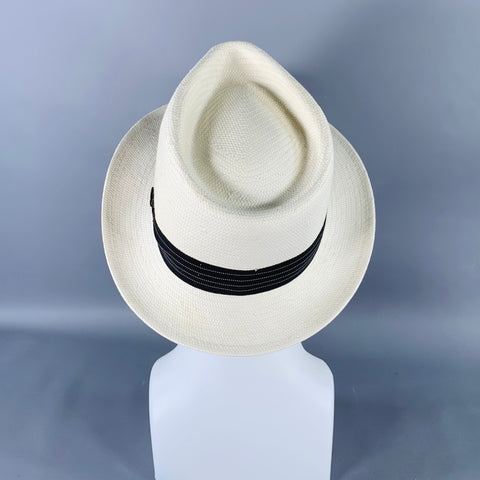 GOORIN BROTHERS Size S Cream Black Woven Straw Fedora Hat