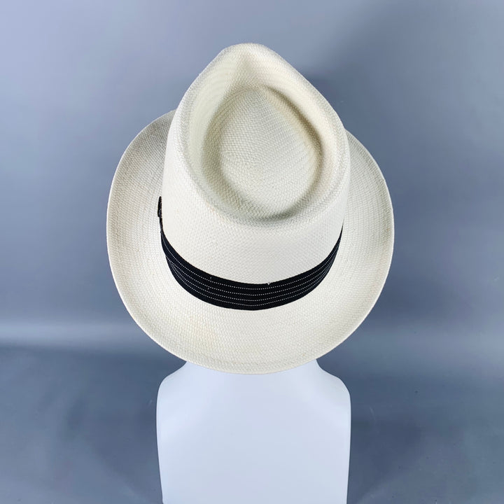 GOORIN BROTHERS Size S Cream Black Woven Straw Fedora Hat