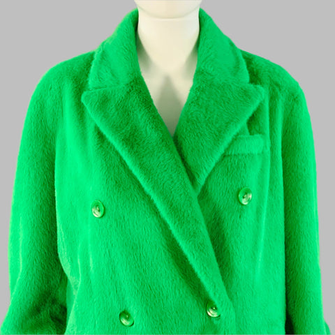 STAND STUDIO Size S Lidya Green Polyester Faux Fur Peak Lapel Coat