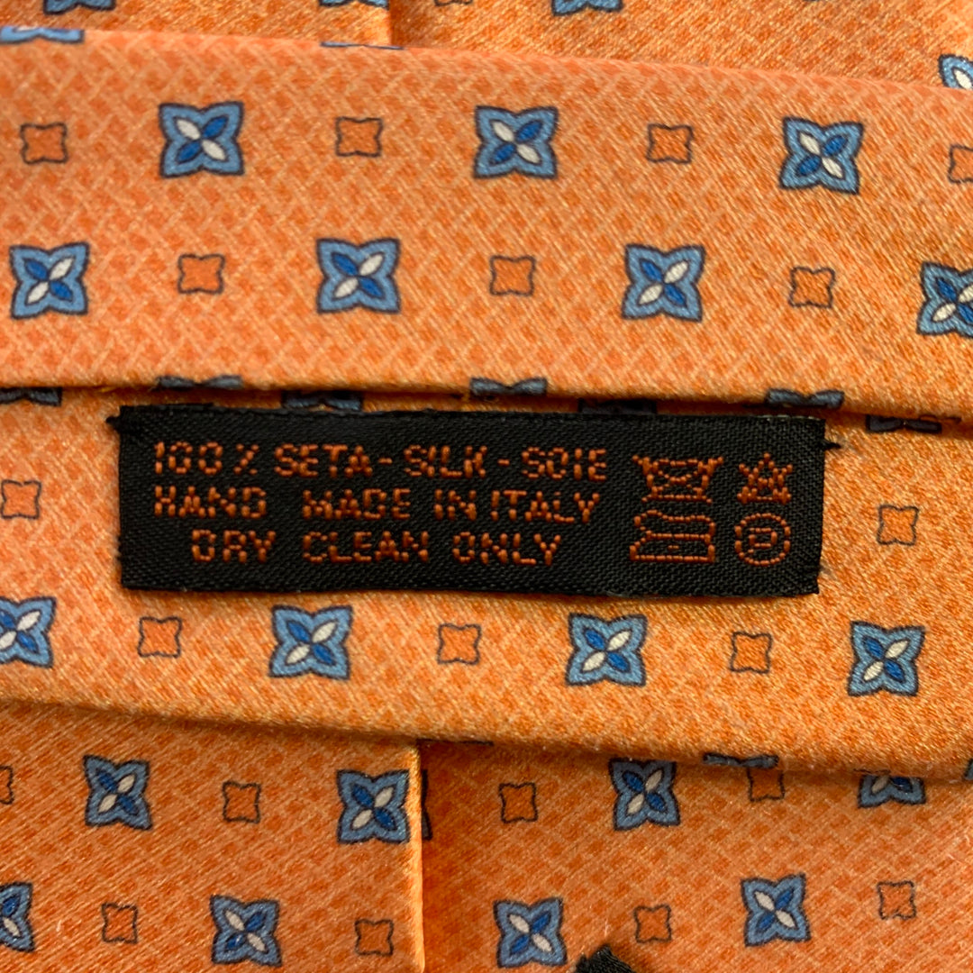DOLCEPUNTA Orange Blue Foulard Silk Tie