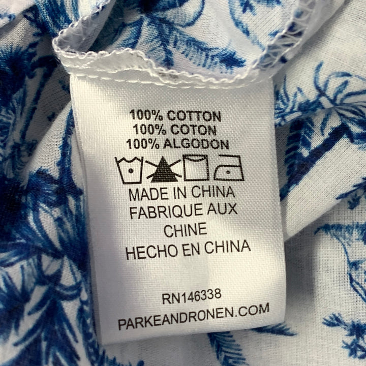 PARKE & RONEN Size XL White Blue Palms Cotton Point Collar Short Sleeve Shirt