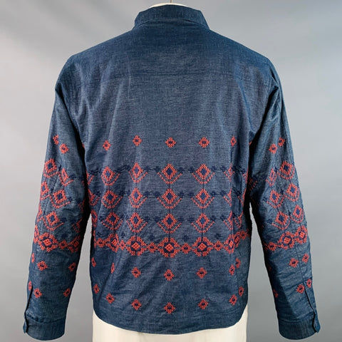 YMC Size L Blue Red Embroidery Cotton Zip Up Jacket