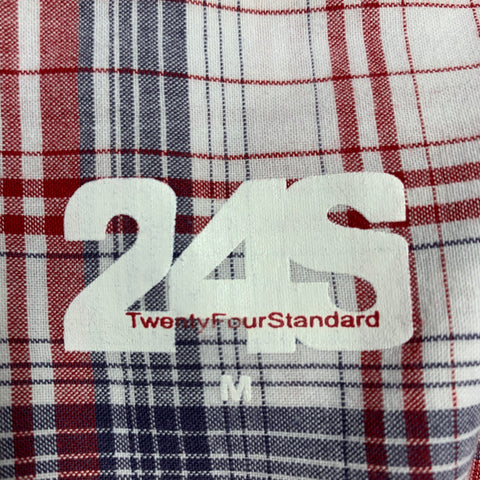 TWENTY FOUR STANDARD Size M White Red Black Plaid Cotton Long Sleeve Shirt