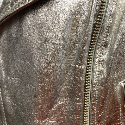LAMARQUE Size M Silver Leather Metallic Biker Jacket