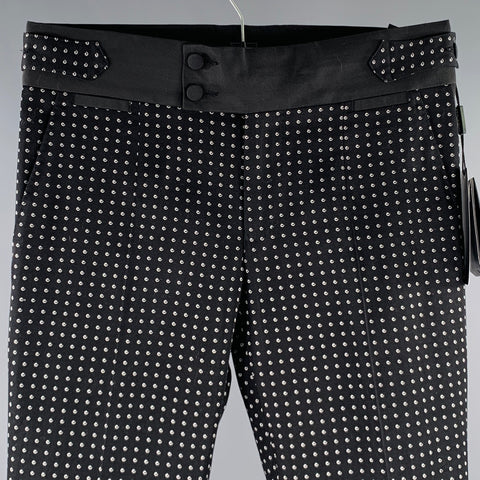 DOLCE & GABBANA Size 30 Black White Dots Cotton Blend Tuxedo Dress Pants