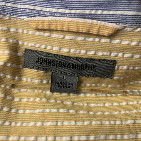 JOHNSTON & MURPHY Size L Blue White Seersucker Cotton Long Sleeve Shirt
