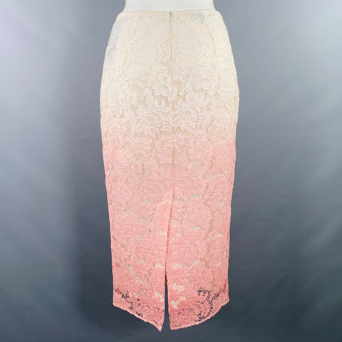 BURBERRY PRORSUM Size 4 Pink White Floral Pencil Guipure Lace Ombré Skirt