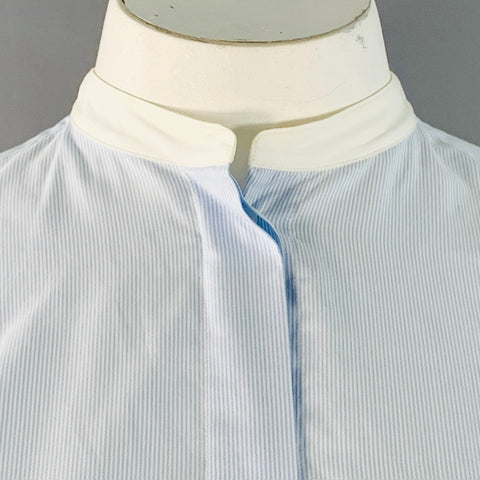 HELMUT LANG Size L Blue White Cotton Stripe Contrast Trim Tuxedo Shirt