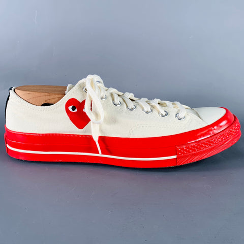 CONVERSE Size 10 Cream Red Hearts Canvas Sneakers