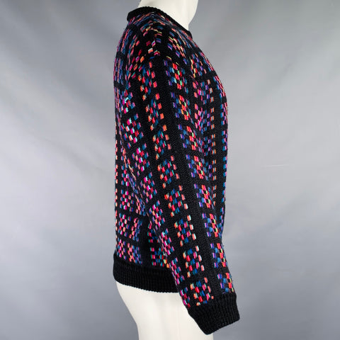 BIANCULLI Size S Black Multi Color Woven Wool Blend Crew Neck Sweater